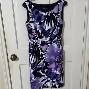 Connected Apparel Purple Ruched Sheath Midi Dress